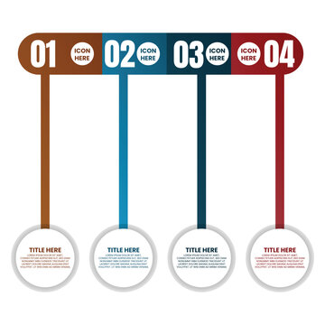 Four Stage Horizontal Timeline with Numbered Circles and Vertical Information Lines