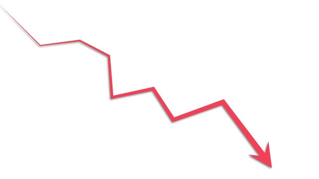 Downward zigzag arrow line decline loss and falling trend animation