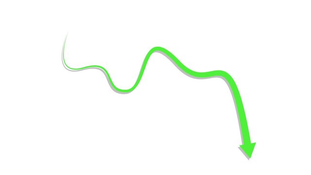 Wavy arrow line pointing downward showing decline or drop trend animation