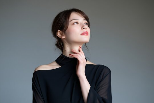 未来を見つめる美しい日本人女性のエレガントなポートレート