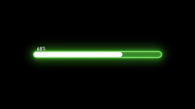 Glowing half-filled progress bar with percentage label animation, Waiting loading bar animation