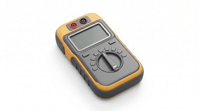 Handheld digital multimeter with selector dial in 3D style on white background