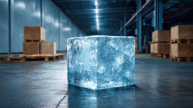 Ice block used for cold pack shipping in a frozen insulated logistics warehouse environment