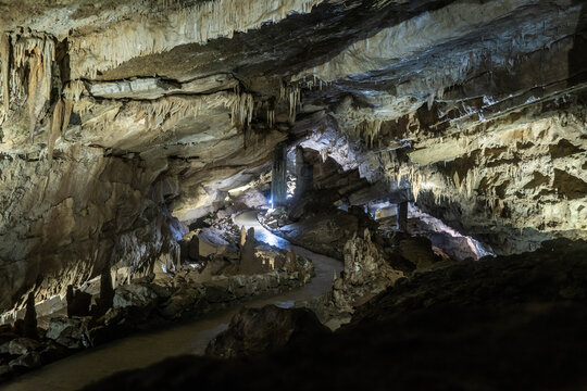 Prometheus Cave near Kutaisi, Georgia, revealing stalactites, limestone formations and subterranean landscapes.

