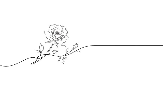 Elegant minimalist black outline rose flower line art graphic design element on clean white background for modern branding