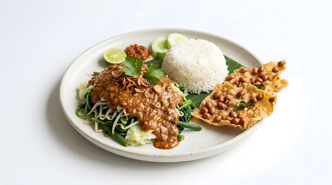 Indonesian pecel with rice and vegetables