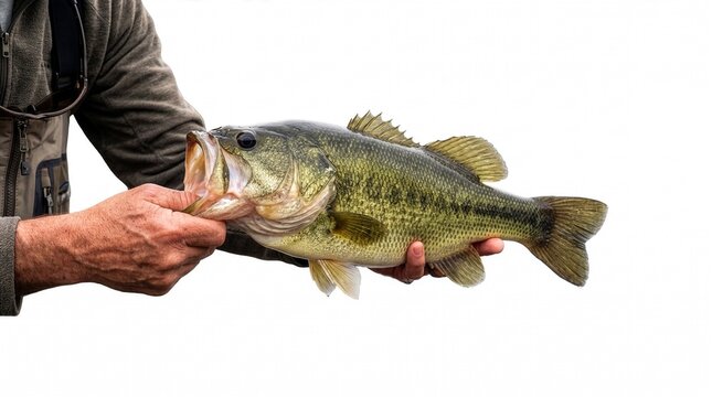 Close up of angler's hands holding a large largemouth bass fish