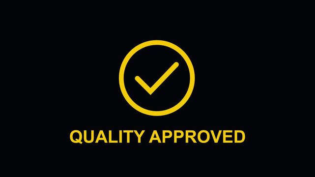 Approved animated checkmark on black background, for business certification, and standards certified validation