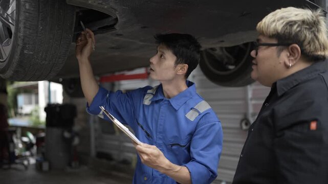 Mechanic explaining car repair plan to customer