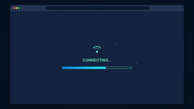 Digital interface display featuring a loading progress bar with a wireless network symbol indicating a network connection in progress for web data