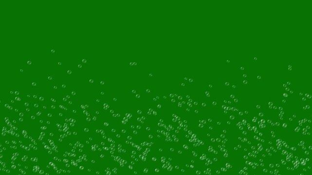 Tiny soap bubbles flying and rising upwards across a bright green screen background, perfect for chroma key compositing, video editing, overlay effects, and creative motion graphics