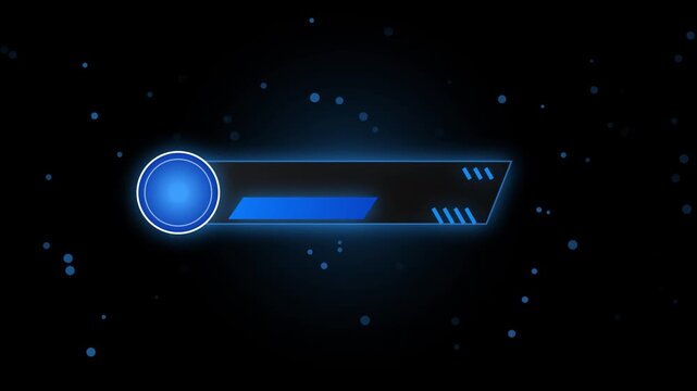 Futuristic digital lower third graphic element with glowing blue accents and particles for broadcast news or gaming content