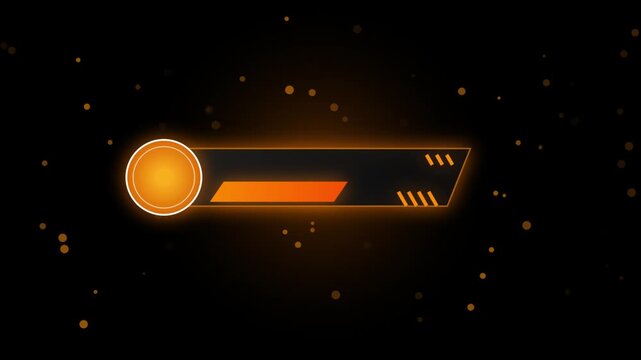 Futuristic orange and grey lower third graphic overlay with glowing particles on a dark background for motion graphics and video editing