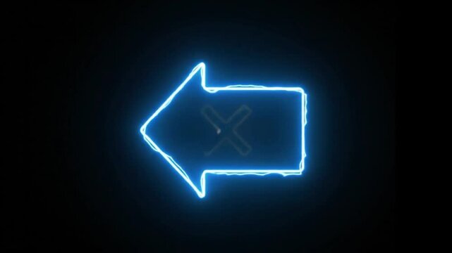 Neon blue back arrow icon with cross mark symbol return icon cancel
