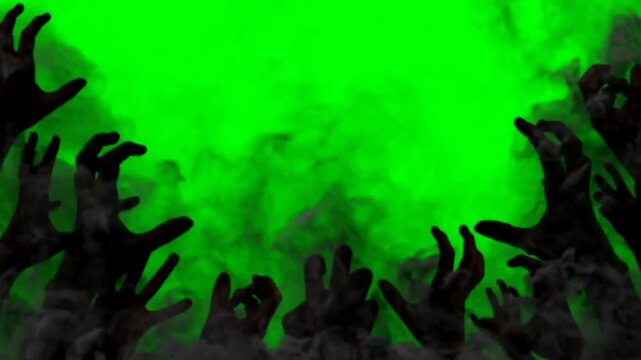 Scary Zombie Hands Shadows Scratching and Reaching on a Green Screen Background, Spooky Undead Monster Silhouettes for Horror Movie Production, Halloween Theme, and Chroma Key Visual Effects