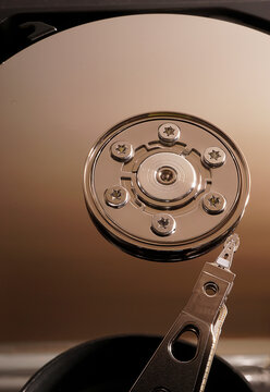 Hard drive computer storage internal design. After being dismantled..