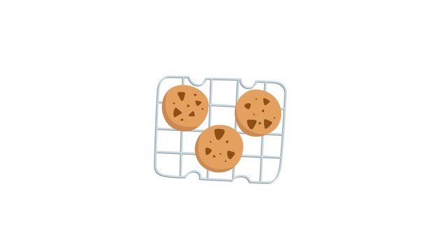 vector illustration of freshly baked chocolate chip cookies cooling on a wire rack, perfect for baking and pastry concepts