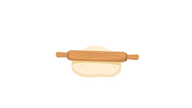 vector illustration of a wooden rolling pin rolling out a smooth piece of dough on a surface, perfect for baking concepts