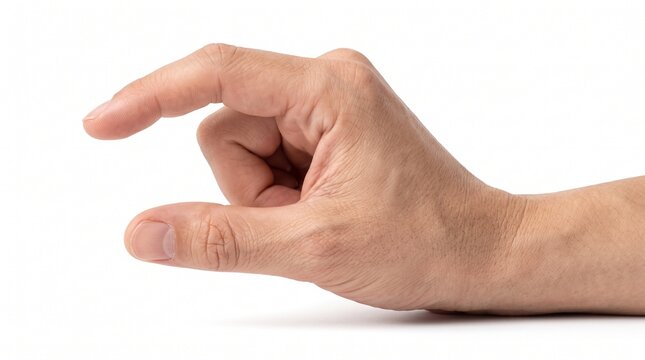 Human hand gesturing a small size measurement isolated on white