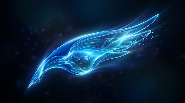 Abstract glowing dolphin silhouette in cosmic space with light trails