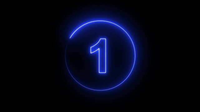 Neon bright glowing countdown timer from 5 to 0 seconds with circle. Circle countdown timer 5 sec animation. 5 second countdown timer animation. alpha channel