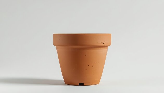 Empty terracotta flower pot isolated on white background