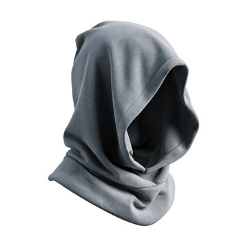 Gray hooded cowl with neck warmer in studio lighting isolated on transparent background