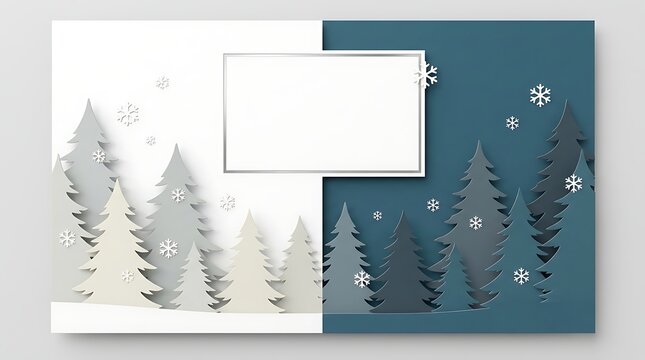 Minimalist Split Screen Paper Cutout Winter Forest Greeting Card Template