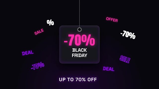 Motion graphic animasi label harga Black Friday tersembunyi sempurna di atas dan jatuh pas di tengah presisi 16:9 dengan GSAP.