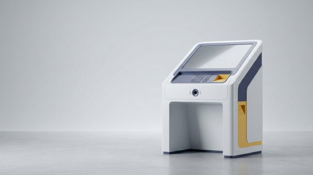 Inclusive Design Creating Accessibility and Universal Access, White self-service kiosk with touchscreen and card reader on a neutral background.