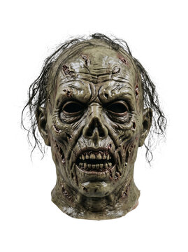 Severed zombie head horror prop isolated on transparent