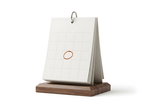 Standing desk calendar with circled date on wooden base for office organization