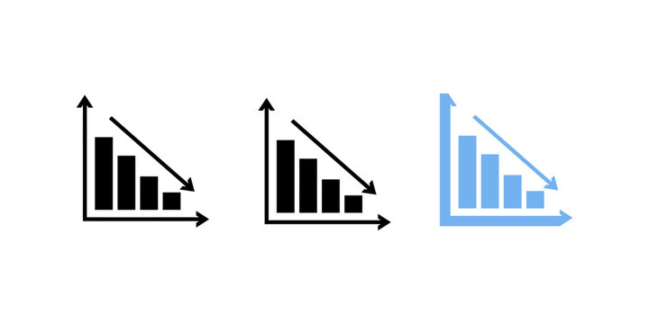 Set of three declining bar charts showing financial loss and negative business performance trends