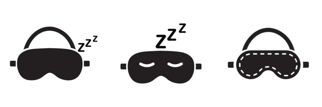 Black Sleep Mask Icon Set for Sleeping, Relaxation, Travel and Bedtime Rest Vector