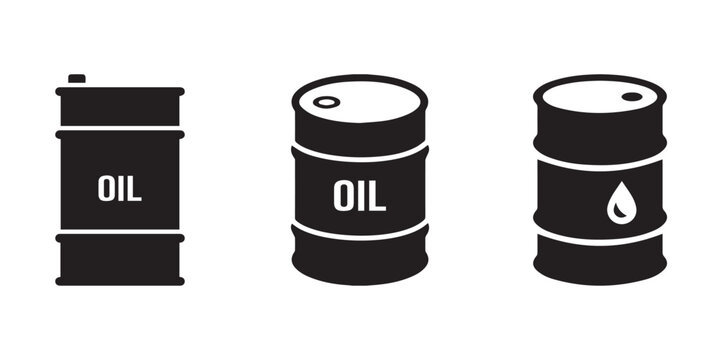 Oil Barrel Icon Set for Petroleum, Crude Oil, Fuel Storage and Energy Industry Vector