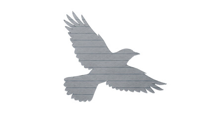 Fototapeta premium Bird silhouette cut out of lined grey paper isolated on a solid transparent background.