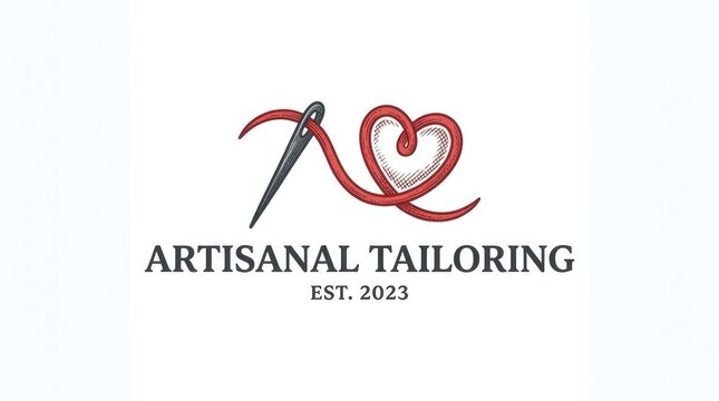 Artisanal tailoring logo featuring needle and heart thread.