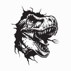 Dinosaur Breaking Through a Cave Wall Vector Illustration © Tarko
