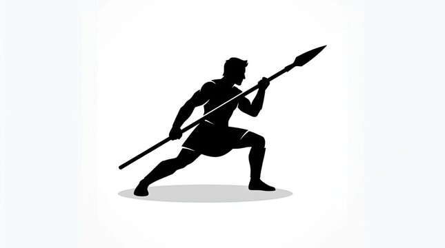 Black silhouette of ancient warrior holding a spear.