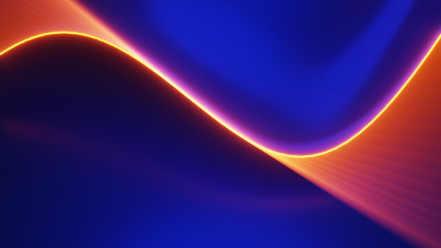 Abstract dark blue background with glowing orange and pink neon wave