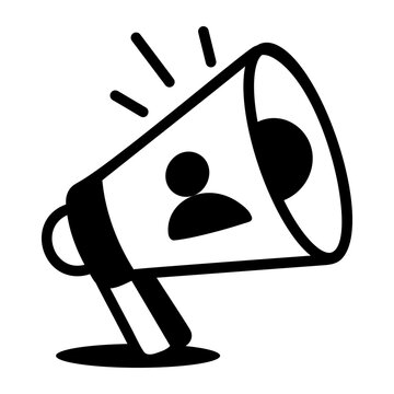 Hand-drawn doodle of a megaphone with a candidate symbol, representing a job advertisement, recruitment promotion, and public hiring announcement.