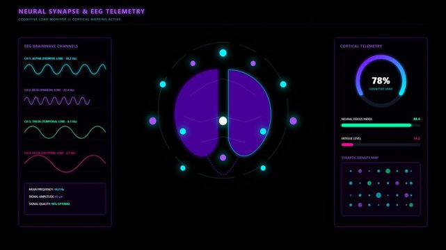Neural Synapse and EEG Brainwave Telemetry Monitor Animation for Scientific and Medical Research