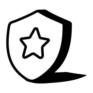Hand-drawn doodle of a shield with a star, representing core values, trusted workplace principles, and shared organizational standards for employees.