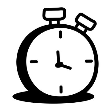 Hand-drawn doodle of a stopwatch, representing time tracking, employee hours, work duration, and monitoring time spent on workplace tasks each day.
