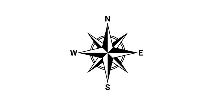 Directional compass rose icon with four cardinal points on plain canvas.