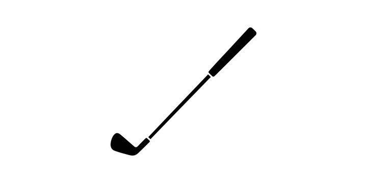 Black golf club iron driver vector icon flat design on grid backdrop.