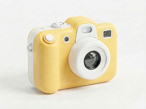 Yellow instant film camera isolated on white background