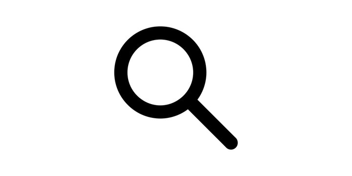 Black search magnifying glass icon isolated on simple clean white surface.