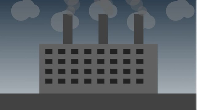 Green building with solar panels replaces a polluting gray factory