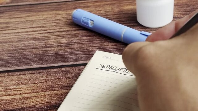 Patient adjusting dosage dial on a Semaglutide GLP-1 medication pen before subcutaneous self injection, presenting modern endocrine treatment, metabolic care, and pharmaceutical therapy.